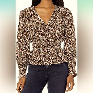 ASTR the label - Rebecca V-Neck Long Sleeve Top - Black/Brown/White - Size S